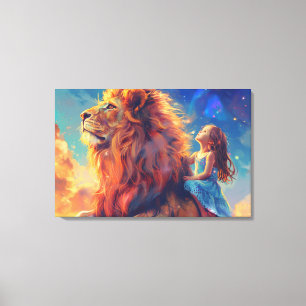 Toile Girl and Lion - Mur d'Art pour enfants, Lion majes