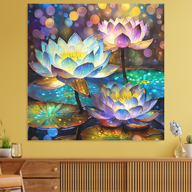 Toile Glowing Lotus Flowers Trio (Insitu(Salon))
