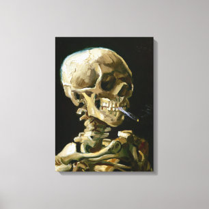 Toile Gogh Tête d'un squelette avec une cigarette brûlan
