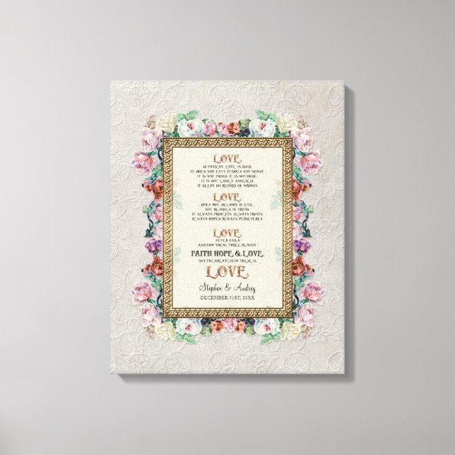Toile Gold Brocade Floral Love est Mariage Personnalisé (Recto)