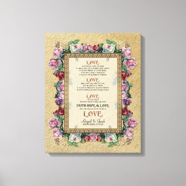 Toile Gold Brocade Floral Love est Mariage Personnalisé (Recto)