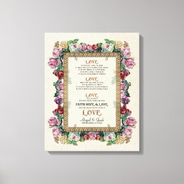 Toile Gold Brocade Floral Love est Mariage Personnalisé (Recto)