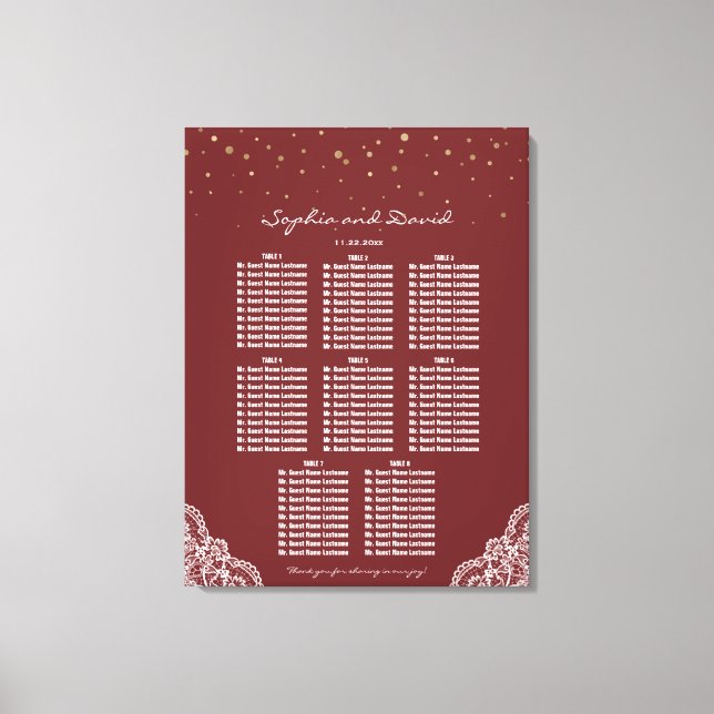 Toile Gold Confetti Mariage en dentelle Bourgogne (Recto)