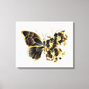 Toile Gold flower Butterfly with Black Orchid