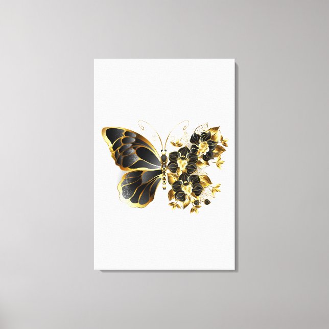 Toile Gold flower Butterfly with Black Orchid (Recto)
