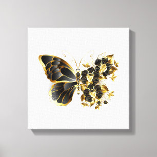 Toile Gold flower Butterfly with Black Orchid