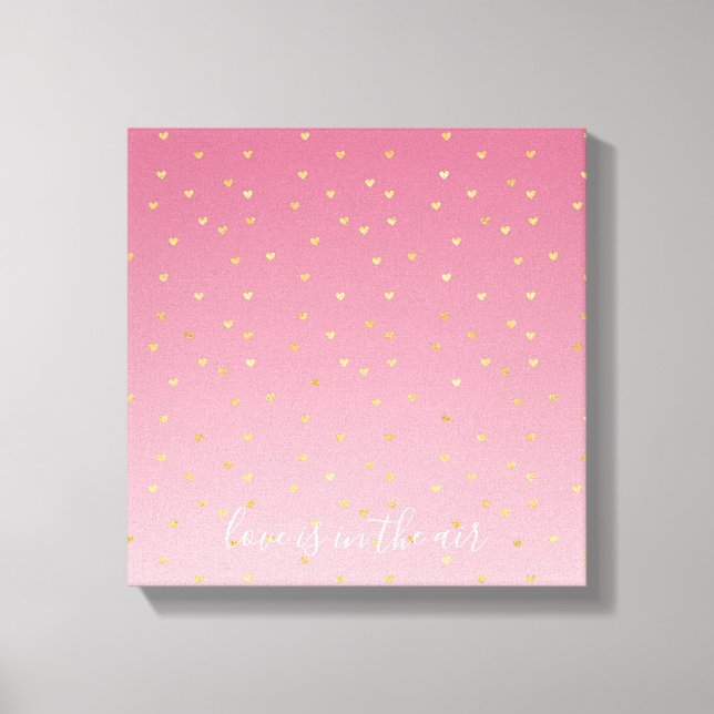 Toile Gold Hearts Blush Pink Ombre Love est dans l'air (Recto)