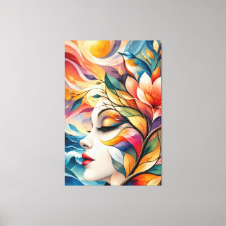 Toile Golden Bird and Flower Woman Art