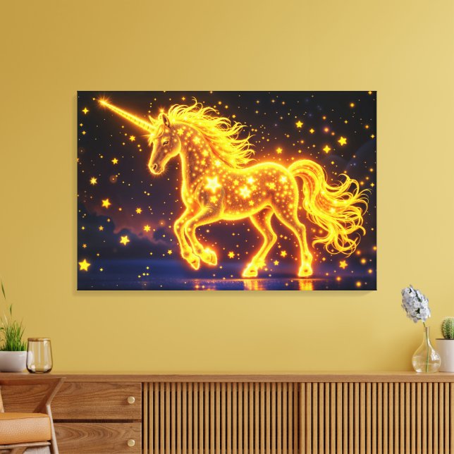 Toile Golden charmant licorne brillant mignon néon magiq (Insitu(Salon))