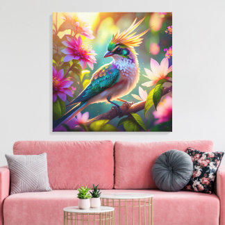 Toile Golden Crested Green Headed Finch Imaginaire Oisea