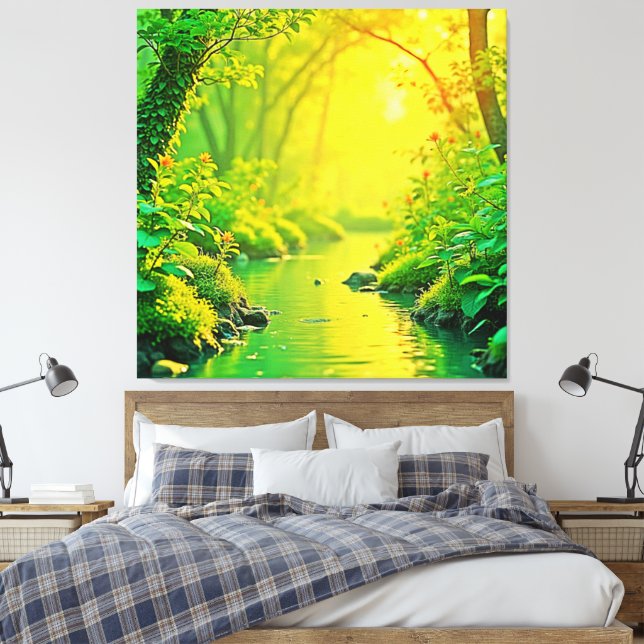 Toile Golden Forest Stream Peaceful Art (Insitu(Chambre))