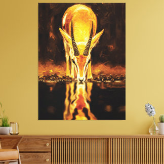 Toile Golden Gazelle Drinking Water – Textured Oil Paint