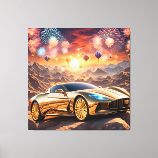 Toile golden luxury car in a desert landscape