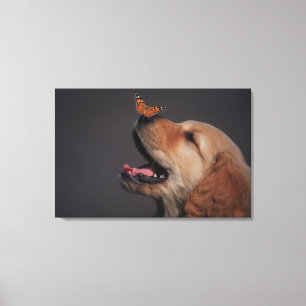 Toile Golden Retriever Avec Papillon Sur Son Nez