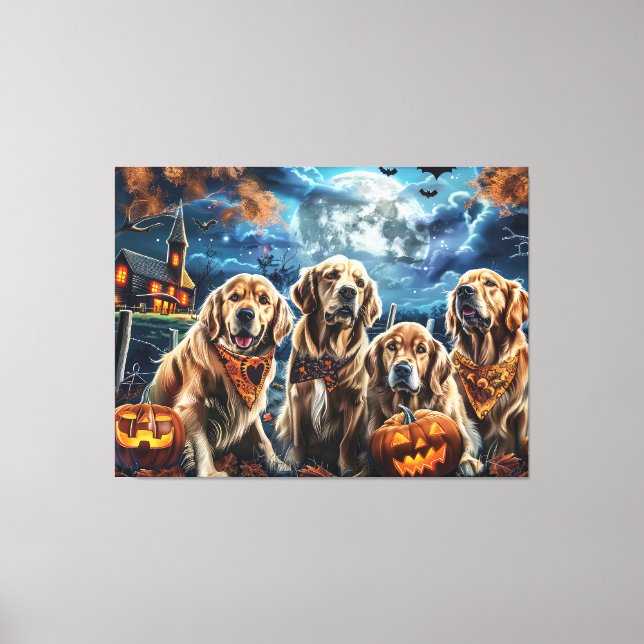 Toile Golden Retriever Halloween Éffrayant (Recto)