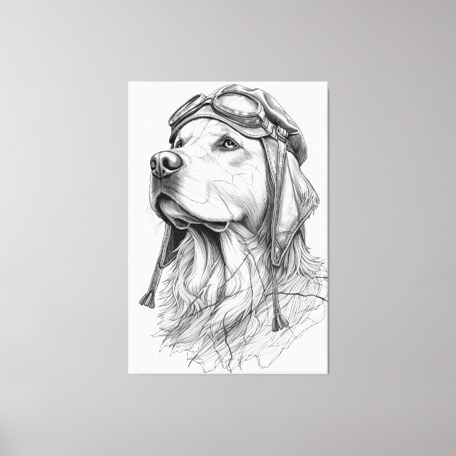 Toile Golden Retriever Pilot Marble Statue Canvas Art (Recto)