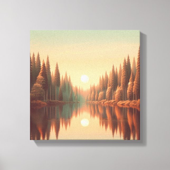Toile Golden Sunset Reflections by Quiet Pine Lake (Recto)
