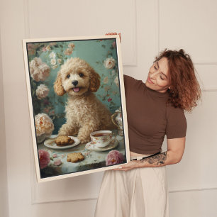 Toile Goldendoodle Chien Thé Vintage