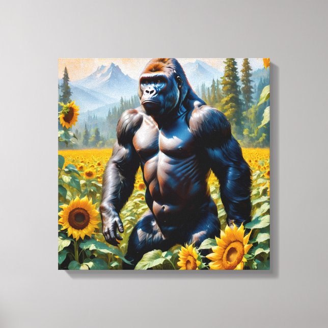 Toile Gorille Ape Dans Un Champ De Tournesol (Recto)