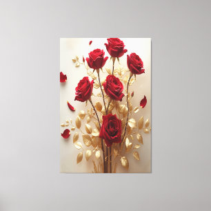 Toile Grace florale : Roses rouges et Design Feuille d'o