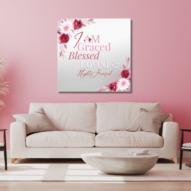 Toile Graced Bienheureux Aimé Favorisé Art Floral Rose (Créateur téléchargé)
