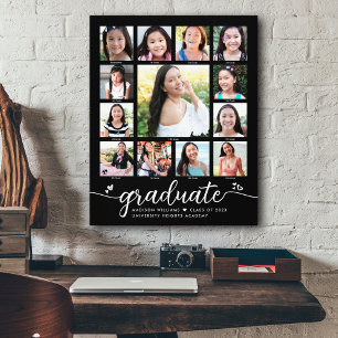 Toile Graduation K-12 Modern Script Photo Collage noir