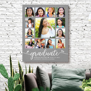 Toile Graduation K-12 Script moderne Photo Collage Gris