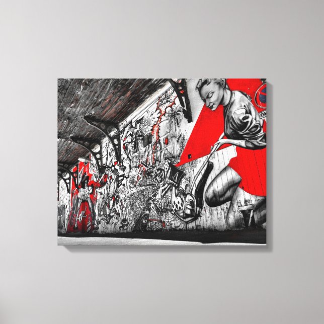 Toile Graffiti d'art de rue rouge, noir et blanc (Recto)