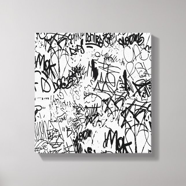 Toile Graffiti noir et blanc Collage Abstrait (Recto)