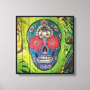 Toile Graffiti SKULL crâne à motifs floraux
