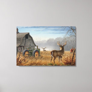 Toile Grand Cerf Buck Confrontation à la Ferme