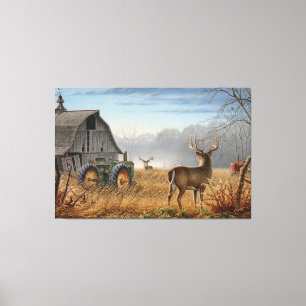 Toile Grand Cerf Buck Confrontation à la Ferme