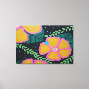 Toile Grand Hibiscus jaune sur le noir