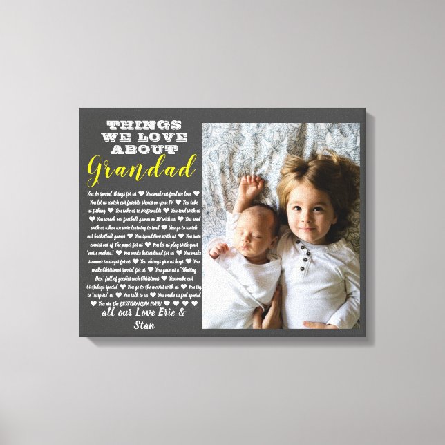 Toile Grand-parent cadeau photo toutes les raisons que v (Recto)