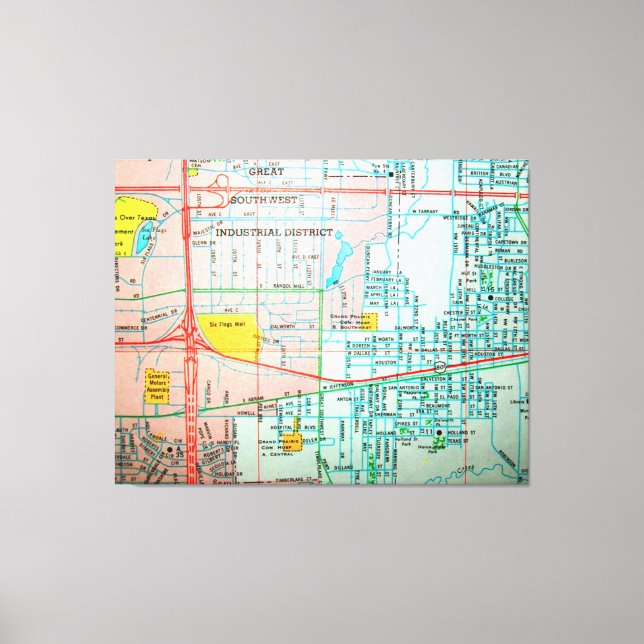Toile GRAND PRAIRIE, TX Carte Vintage (Recto)