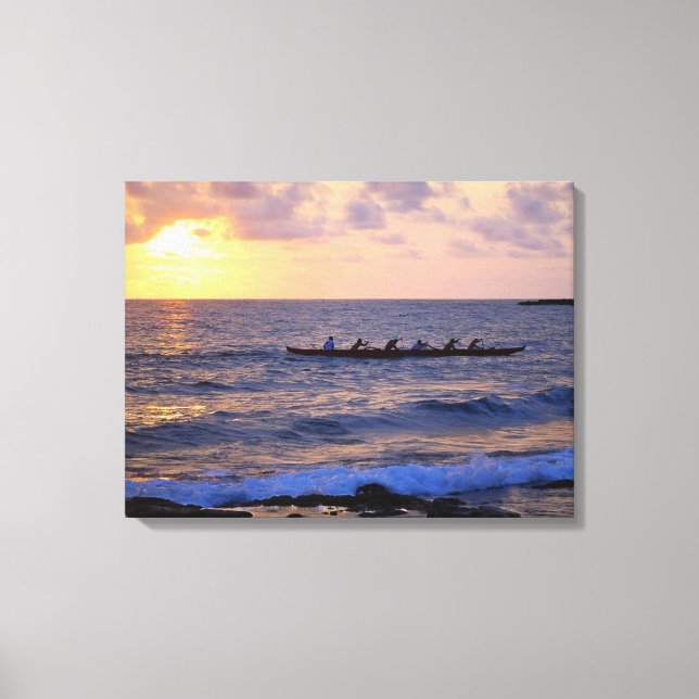 Toile Grande île d'Hawaii Outrigger Canoe au coucher du  (Recto)