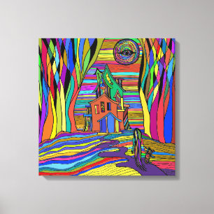 TOILE GRANDE MAISON SURRÉALE FILLE ÉTIQUETÉE CANVAS ART