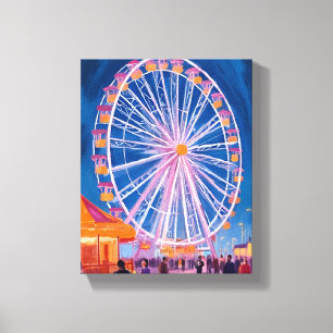 Toile Grande roue   Aquarelle de carnaval sur planche