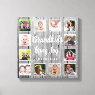 Toile Grandkids Citation Rustic Grey Wood 12 Photo Colla