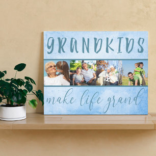 Toile Grandkids Make Life Grand 4 Photo Collage Blue