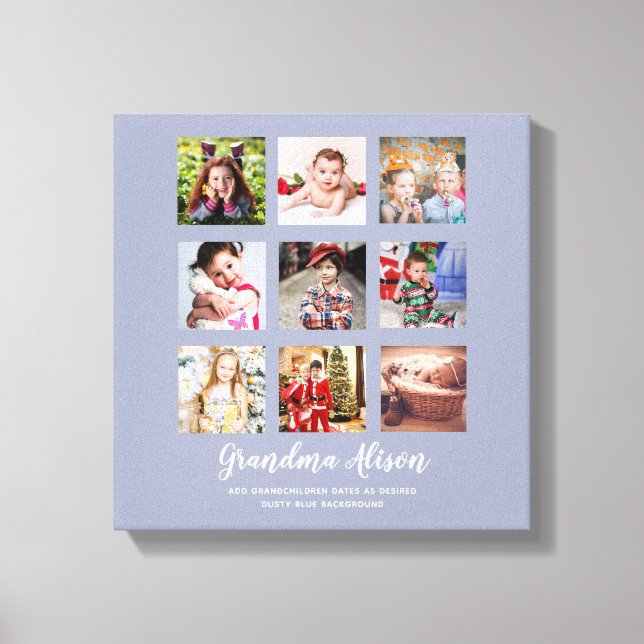 Toile GRANDPARENT CADEAUX DE COLLAGE PHOTO - Bleu Dusty (Recto)