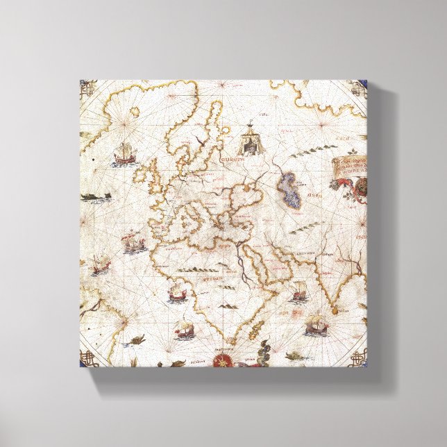 Toile Graphique de Portolan du monde | 1519 (Recto)