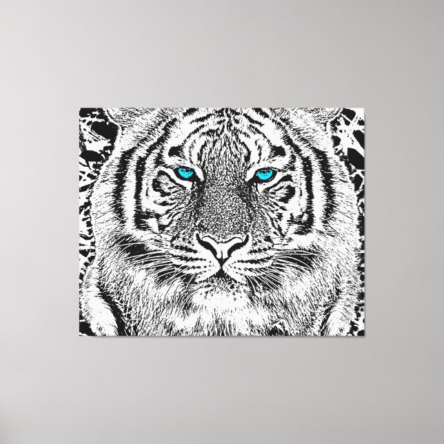 Toile Graphique de tigre noir et blanc aux yeux bleus (Recto)