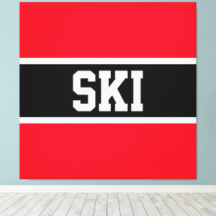Toile Gras brillant Rouge Noir Blanc "SKI" Stripes