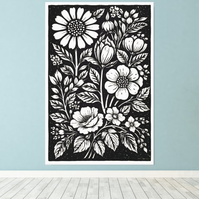 Toile Gravure sur bois d'art floral (Insitu (Plancher de Bois))