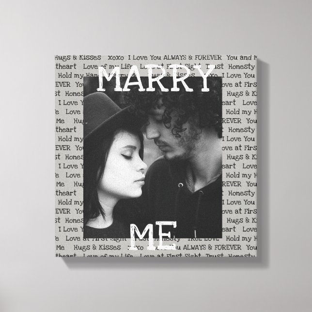 Toile Gray and White Marry Me Couple's Photo Wall Art (Recto)