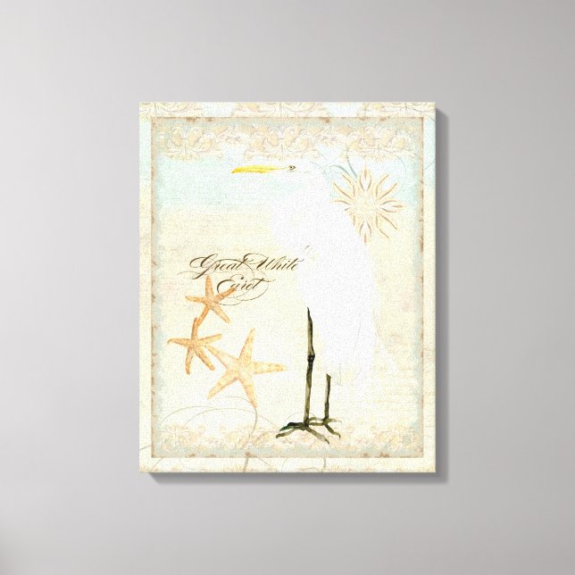 Toile Great White Egret Coastal Beach - Aquarelle Art (Recto)