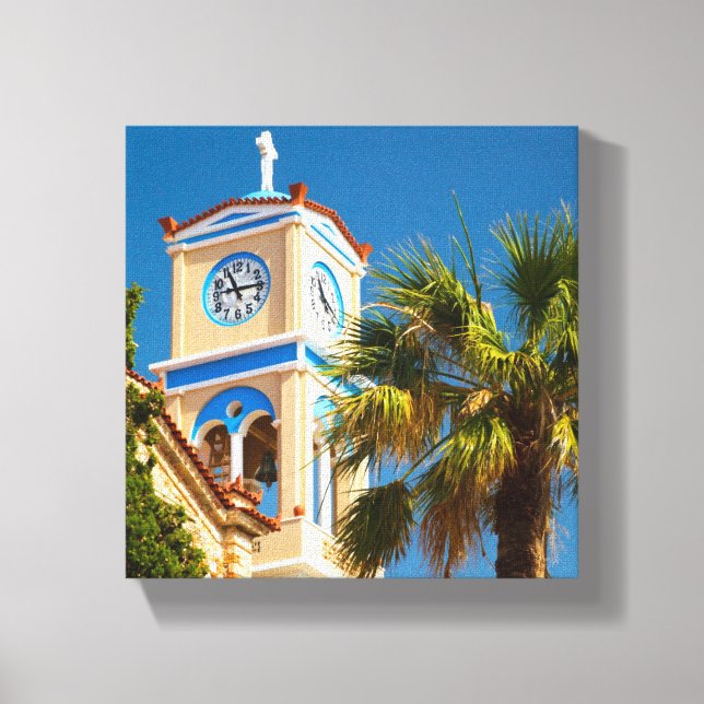Toile Grèce - Église grecque orthodoxe avec palmier (Recto)