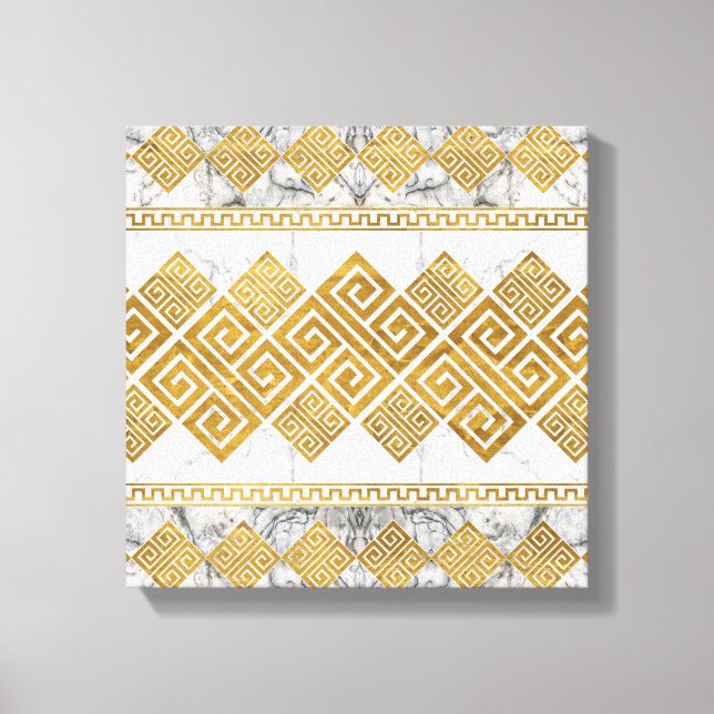 Toile Greek Meander - Greek Key White Marble and Gold (Recto)