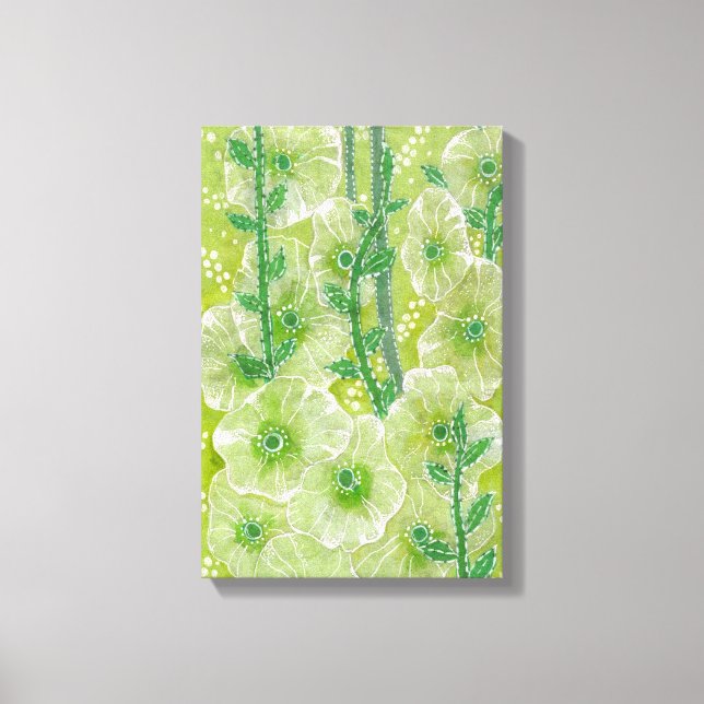 Toile Green Hollyhock Mallow Fleur Malva Collage Floral (Recto)